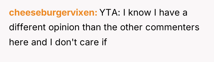 cheeseburgervixen YTA: I know I have a different opinion than...