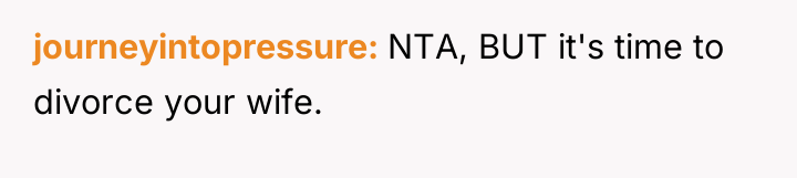 journeyintopressure NTA, BUT it's time to divorce your wife.