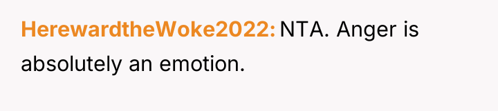 HerewardtheWoke2022 NTA. Anger is absolutely an emotion.