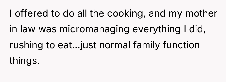 I offered to do all the cooking, and my mother...