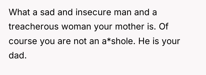 What a sad and insecure man and a treacherous woman...