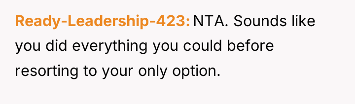 Ready-Leadership-423 NTA. Sounds like you did everything you could before...