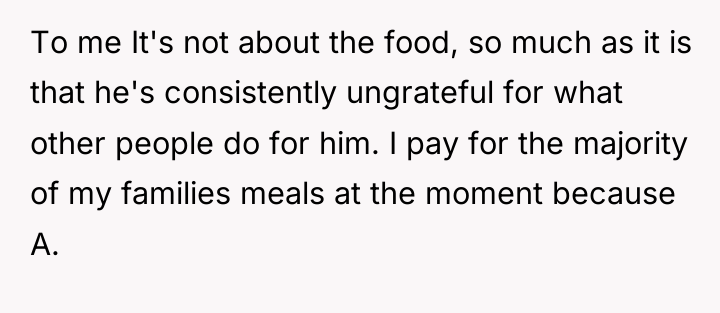 To me It's not about the food, so much as...