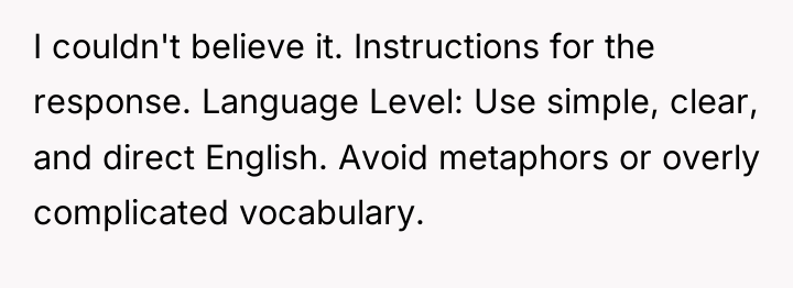 I couldn't believe it. Instructions for the response. Language Level:...
