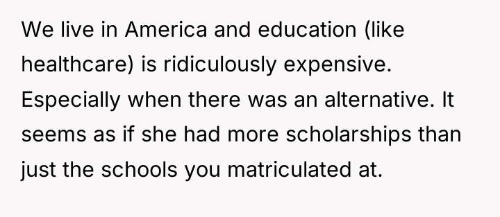 We live in America and education (like healthcare) is ridiculously...
