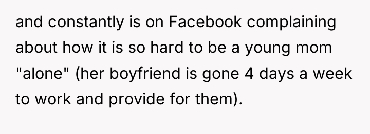 and constantly is on Facebook complaining about how it is...