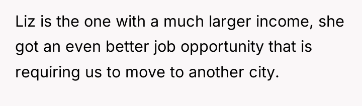 Liz is the one with a much larger income, she...