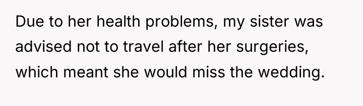 Due to her health problems, my sister was advised not...