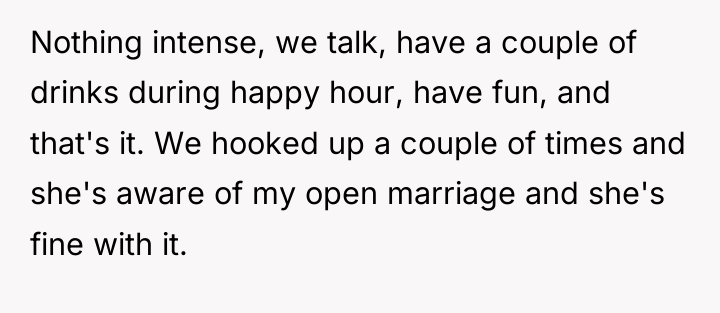 Nothing intense, we talk, have a couple of drinks during...