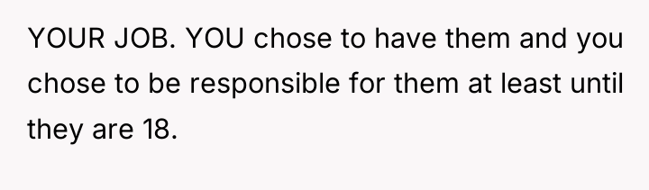 YOUR JOB. YOU chose to have them and you chose...