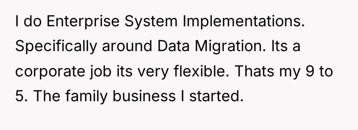 I do Enterprise System Implementations. Specifically around Data Migration. Its...