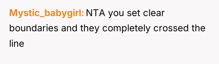 Mystic_babygirl NTA you set clear boundaries and they completely crossed...