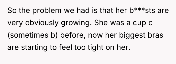 So the problem we had is that her b***sts are...