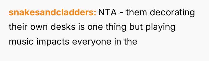 snakesandcladders NTA - them decorating their own desks is one...
