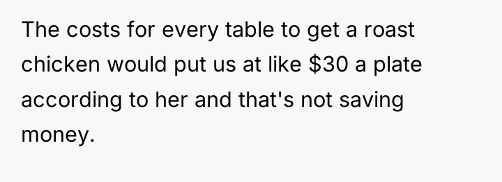The costs for every table to get a roast chicken...