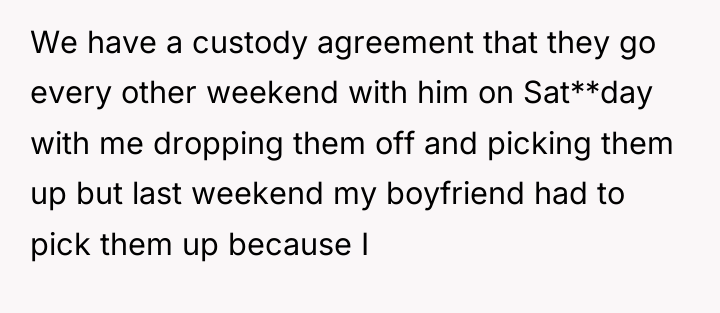 We have a custody agreement that they go every other...
