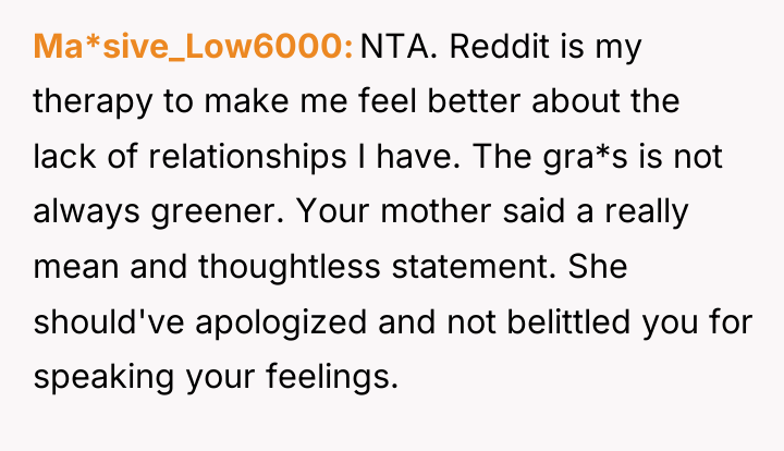 Ma*sive_Low6000 NTA. Reddit is my therapy to make me feel...