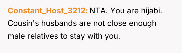 Constant_Host_3212 NTA. You are hijabi. Cousin's husbands are not close...
