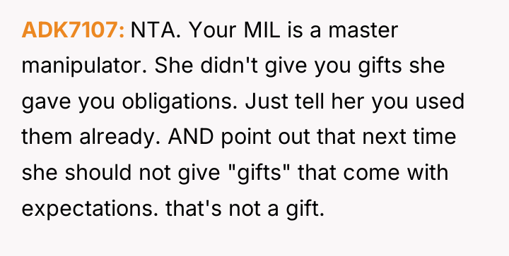 ADK7107 NTA. Your MIL is a master manipulator. She didn't...