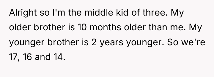 Alright so I'm the middle kid of three. My older...