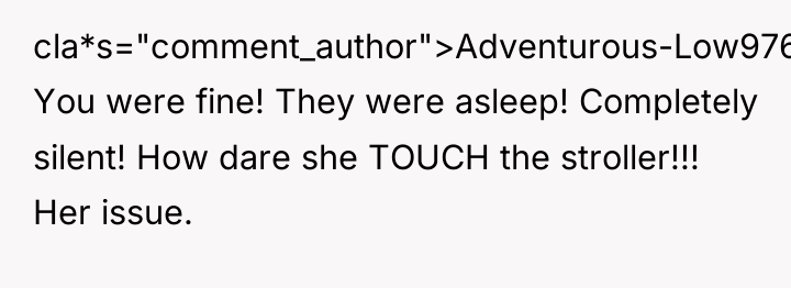 cla*s="comment_author">Adventurous-Low9768: You were fine! They were asleep! Completely silent! How...