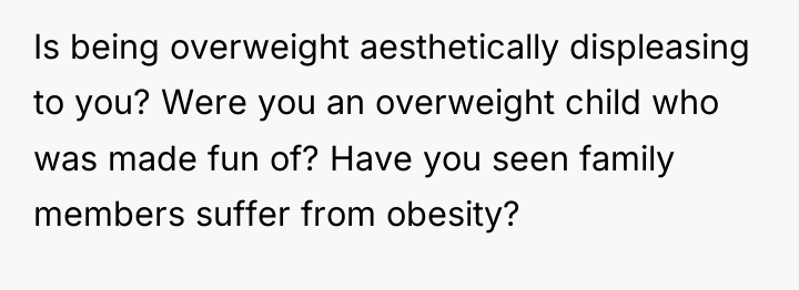 Is being overweight aesthetically displeasing to you? Were you an...