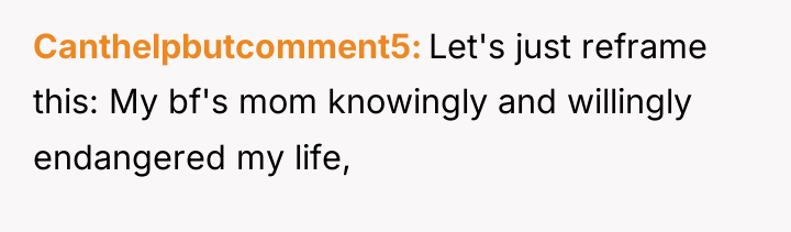 Canthelpbutcomment5 Let's just reframe this: My bf's mom knowingly and...