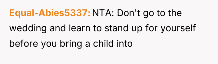 Equal-Abies5337 NTA: Don't go to the wedding and learn to...