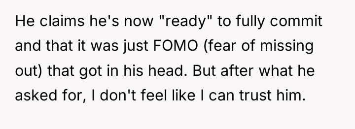 He claims he's now "ready" to fully commit and that...