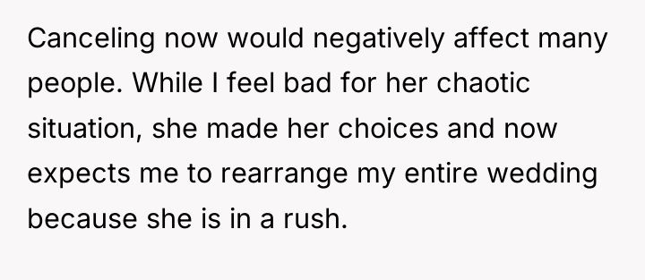 Canceling now would negatively affect many people. While I feel...