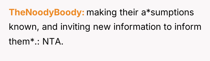 TheNoodyBoody making their a*sumptions known, and inviting new information to...