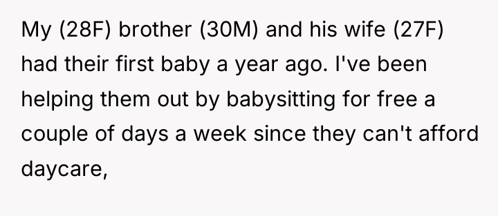 My (28F) brother (30M) and his wife (27F) had their...