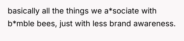 basically all the things we a*sociate with b*mble bees, just...