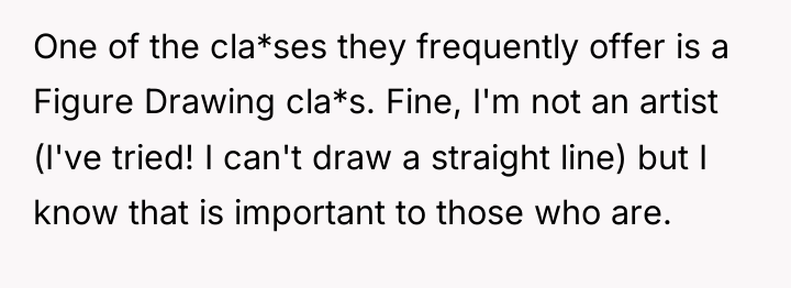 One of the cla*ses they frequently offer is a Figure...