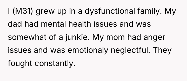 I (M31) grew up in a dysfunctional family. My dad...