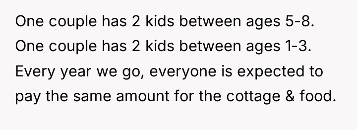 One couple has 2 kids between ages 5-8. One couple...