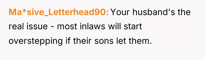 Ma*sive_Letterhead90 Your husband's the real issue - most inlaws will...