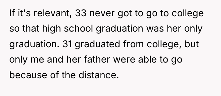 If it's relevant, 33 never got to go to college...
