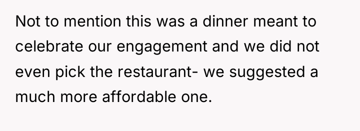 Not to mention this was a dinner meant to celebrate...