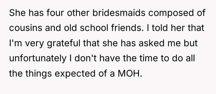 She has four other bridesmaids composed of cousins and old...