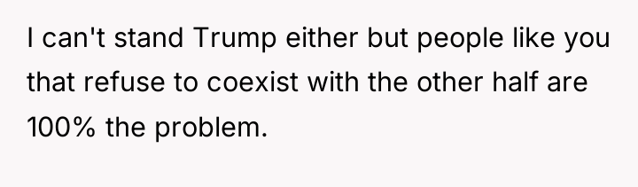 I can't stand Trump either but people like you that...