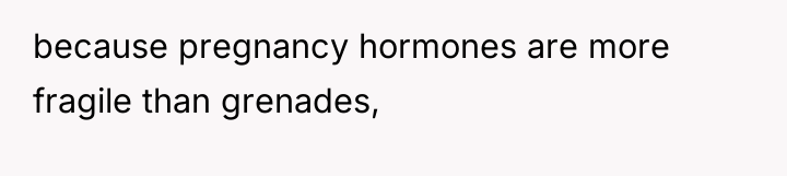 because pregnancy hormones are more fragile than grenades,