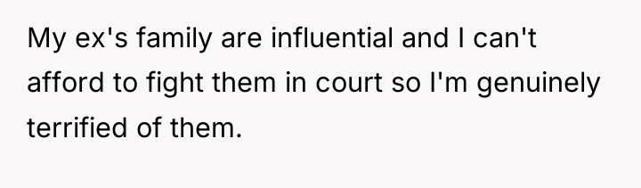 My ex's family are influential and I can't afford to...