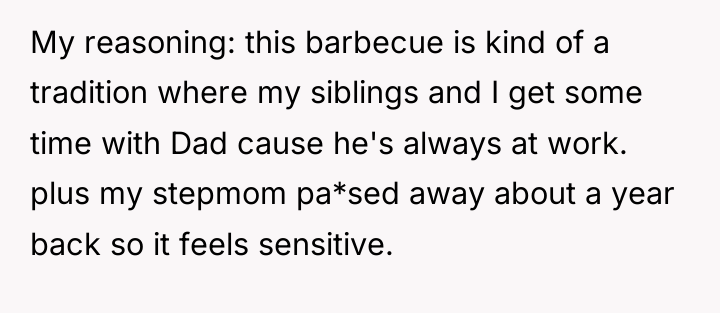 My reasoning: this barbecue is kind of a tradition where...