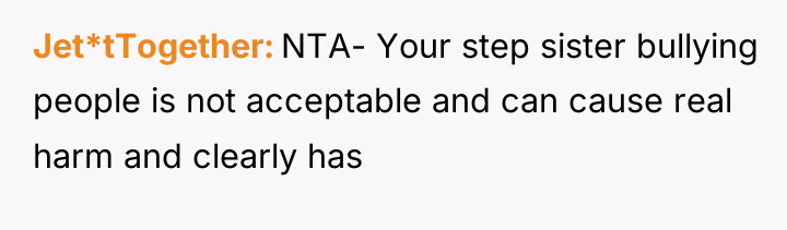 Jet*tTogether NTA- Your step sister bullying people is not acceptable...