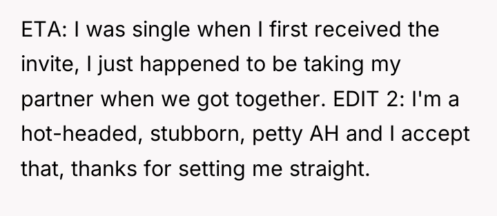 ETA: I was single when I first received the invite,...