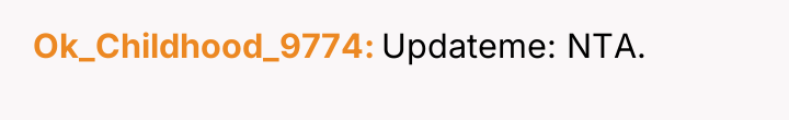 Ok_Childhood_9774 Updateme: NTA.