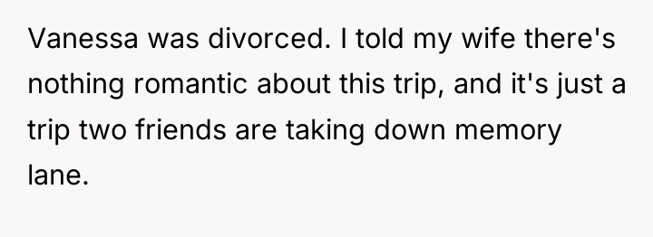 Vanessa was divorced. I told my wife there's nothing romantic...
