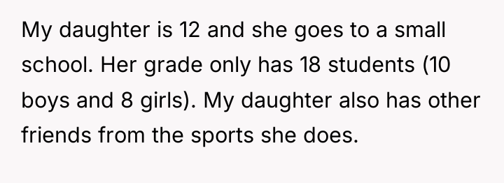 My daughter is 12 and she goes to a small...
