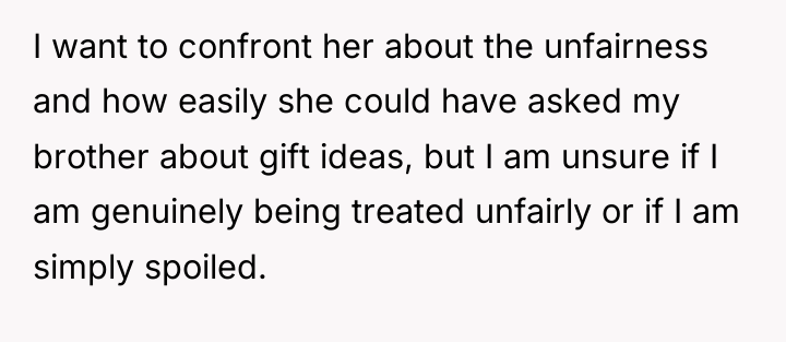 I want to confront her about the unfairness and how...